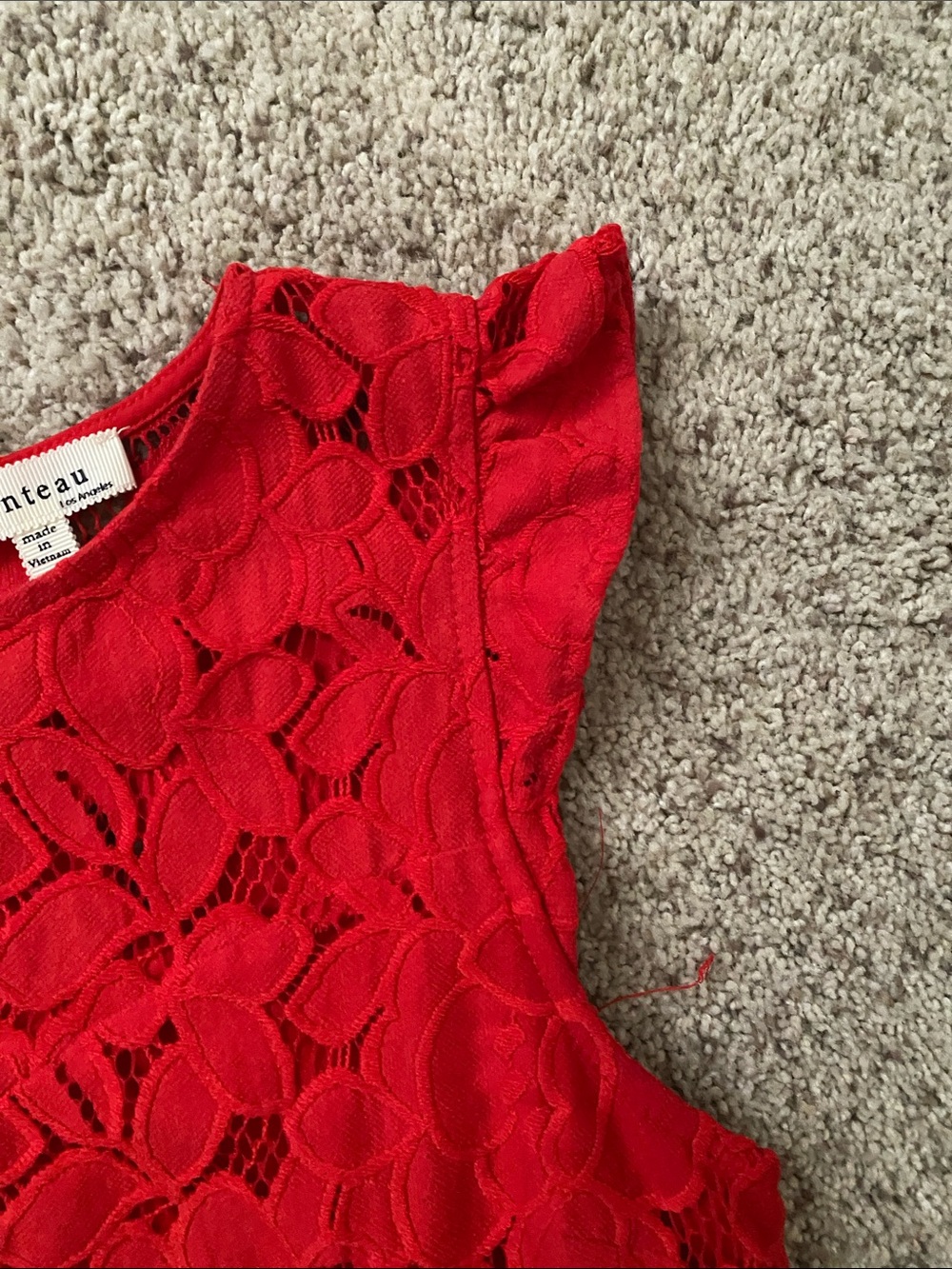 Monteau Red Lace Sleeveless Top with Flutter Cap Details - Picture 3 of 6